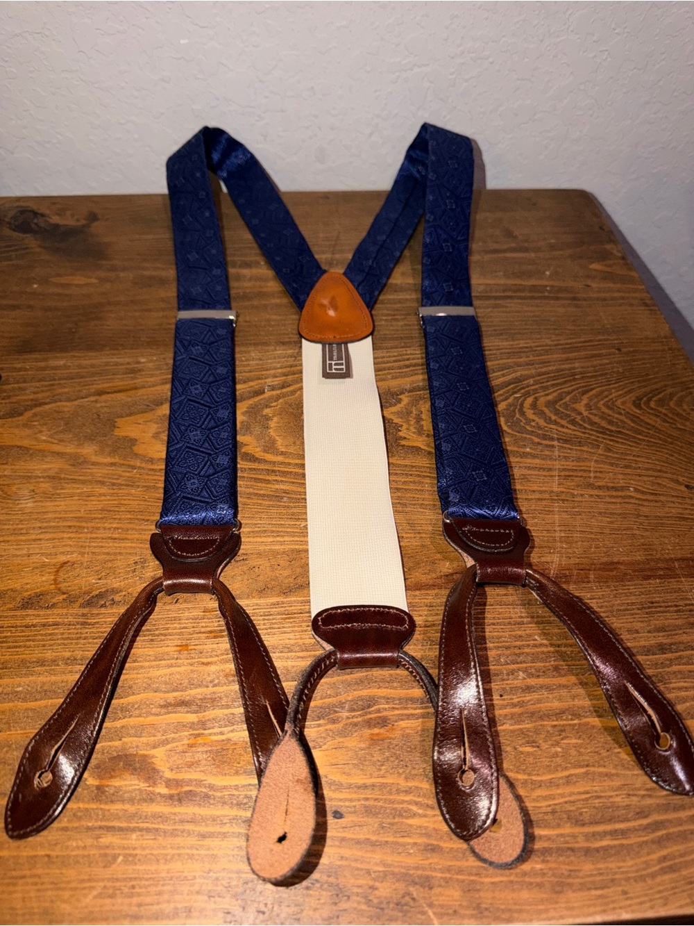 Trafalgar banana, diamond blue Leather-Trim Men's Suspenders